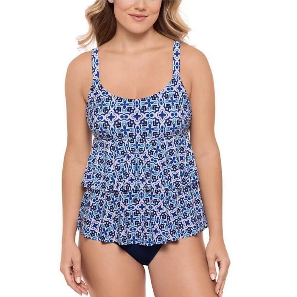 Swim Solutions Women's Multicolor High-Low Double-Tier One-Piece Swimsuit 8 NWT - Picture 1 of 1